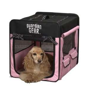   Polyester Polka Dot Collapsible Dog Crate, Large, Pink
