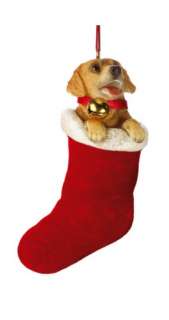Yellow Labrador Lab Dog Red Stocking Christmas Ornament  