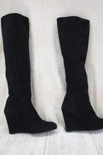 Stuart Weitzman Linear Black Suede Tall Wedge Boots Size 10 $450 