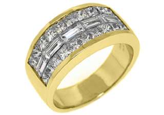 MENS 3.25 CARAT PRINCESS BAGUETTE CUT DIAMOND RING WEDDING BAND 18KT 