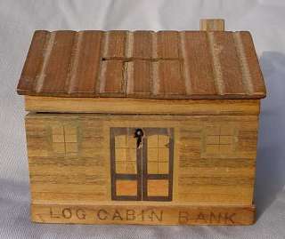 INLAID WOOD STILL LOG CABIN BANK amazing NOT HOME MADE  