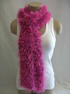 Hand Knit Eyelash Ribbon Yarn Scarf Pink Handmade  