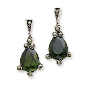  Sterling Silver Olive CZ & Marcasite Earrings Jewelry