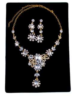 Flower White Rhinestone&Gold Plated Necklace&Earrings  