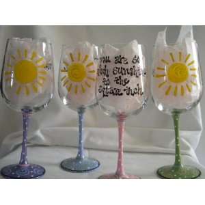  Handpainted Sunshine Wine Glasses  Set of 4 Kitchen 