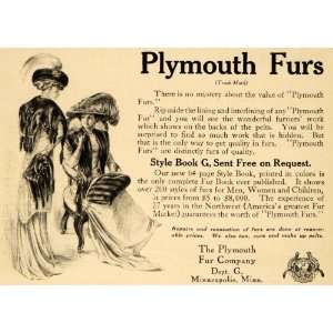 1909 Ad Plymouth Fur Co. Vintage Women Clothing Hats 