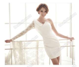 exy Elegant Women Asymmetric One shoulder Lace Sleeve Cocktail Party 