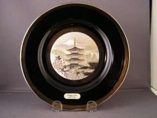 JAPAN CHOKIN ART PLATE 24KT GOLD PAGODA SCENE  
