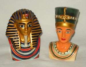EGYPTIAN KING TUT & QUEEN NEFERTITI SALT & PEPPER SET  