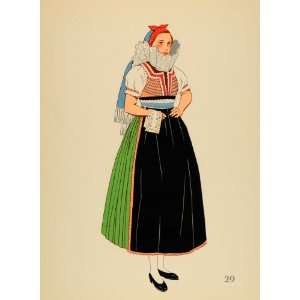  1939 Czech Folk Costume Woman Lace Collar Lithograph 