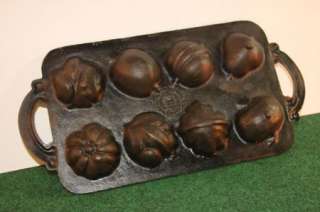 Antique Cast Iron John Wright Muffin Pan 8 Figural Shaped  