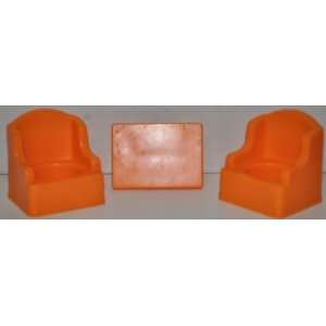 Vintage Little People Orange Table & Wingback Chairs (2) (Peg Style 