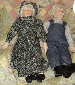 Pair of Large 27 inch tall Porcelain & Cloth Handcrafted Grandma 