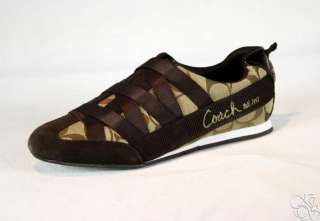 COACH Harmonie Signature C Kahki / Chestnut Slip On Sneakers Shoes 