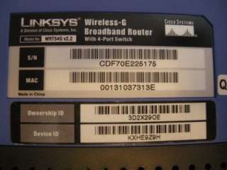 LINKSYS WIRELESS G 2.4 GHz WRT54G INTERNET ROUTER  