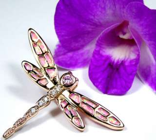   Pink Fire Opal Inlay & Pink Topaz 925 Silver Dragonfly Pendant  