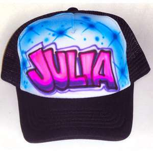Airbrushed trucker hat your name personalized graffiti block blended 