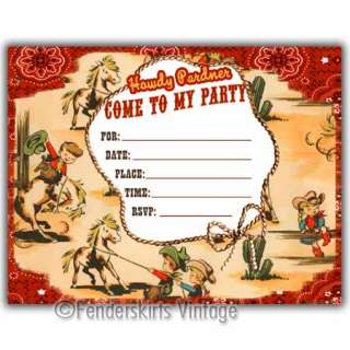 Vintage Retro 1950s Cowboy Wranglers Party Invitations  