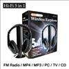New 5in1 Wireless Headphone Earphone Black For /MP4 PC TV CD FM 
