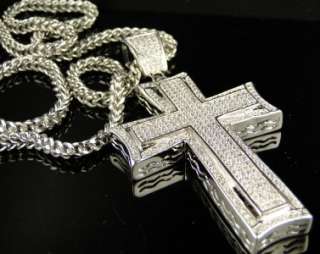 MENS HIP HOP SIMULATED DIAMOND CROSS PENDANT WITH MATCHING CHAIN 