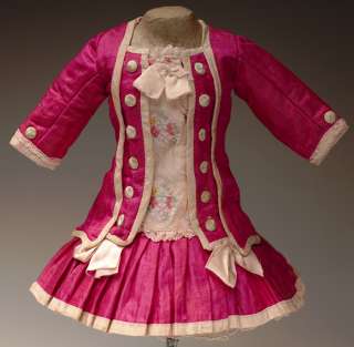 Antique French Magenta Silk Dress for Jumeau Bru Steiner Eden bebe 