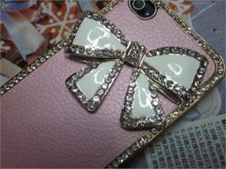 New Pink Luxury Lovely Bow Leather Rhinestone Bling Case Cover for 