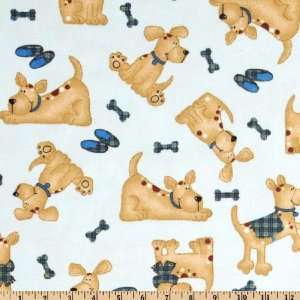   45 Wide Flannel Dogs Blue Fabric By The Yard Arts, Crafts & Sewing