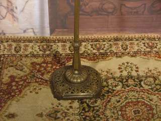 Vintage Antique Floor Bridge Floor Lamp Pleated Silk Fringe Shade 