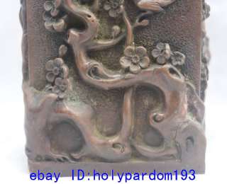 China Chinese Bronze Plum Blossom Magpie Vase Brush Barrel Pot pencil 