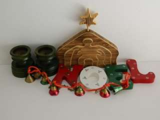 Christmas Decor Lot Nativity Bells Noel Wood Sweden VTG  