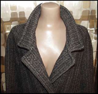 VTG 60s Full Length Black & Cream Tweed Wool Winter Over Coat MOD 44B 