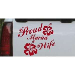 Red 22in X 25.5in    Proud Marine Wife Hibiscus Flowers Military Car 
