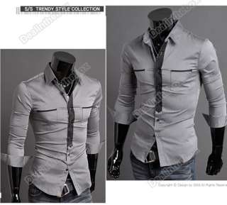 2012 Korea Mens Slim fit False Tie Stylish Long Sleeve Shirts Luxury 