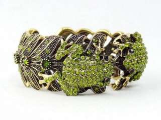 Swarovski Crystal Olivine Frog Hinged Bangle Bracelet  