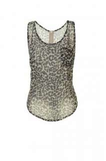 Womens Top   Chiffon Leopard Print Sleeveless Zip Back Vest Top  