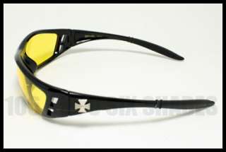 MOTORCYCLE Rider Sunglasses All Outdoor Sports Rubber End YELLOW LENS