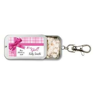Wedding Favors Its a Girl Gift Wrap Design Personalized Key Chain Mint 