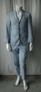 THOM BROWNE Mens Blue+White 3 Button Pin Cord Suit 38  