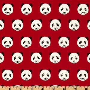  44 Wide Menagerie Panda Bear Head Red Fabric By The Yard 