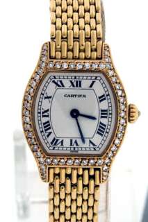 Cartier Tonneau Ladies 18k Yellow Gold Diamond Watch  