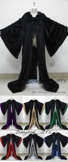 Black Green Cape Hooded Cloak Wizard Robes Costumes  