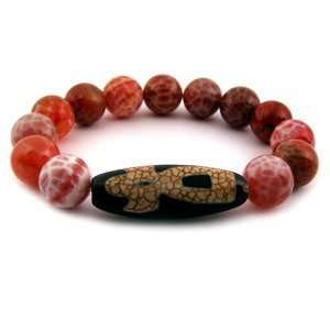  God of Wealth Dzi Bead Bracelet (with Fire Agate Beads 