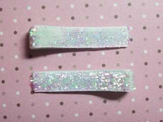 White Pearly Iridescent Tinsel Glitter Ribbon Girls Hair Clips  
