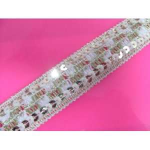  4.5 Y White Gold Sequin Border Ribbon Trim Sewing Craft 