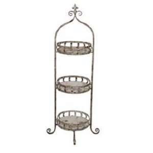 Privilege 18184 18 x 18 x 44 3 Tier Iron and Wood Stand   Shabby White 