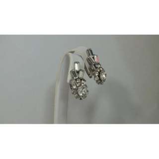 Vtg Runway Style Ice Crystal Rhinestone Baguette Clip Earrings Crown 