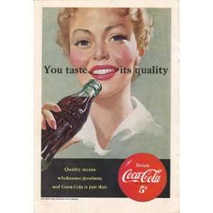  1951 Coca Cola Ad Lady You Taste Its Quality Original Coke 