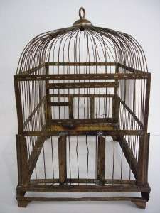 OLD DOME TOP WIRE BIRD CAGE RUSTIC SHABBY CHIC DECOR VINTAGE BRASS 
