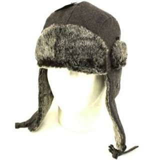 Winter Faux Fake Fur Wool Trooper Ski Hat Charcoal M/L  