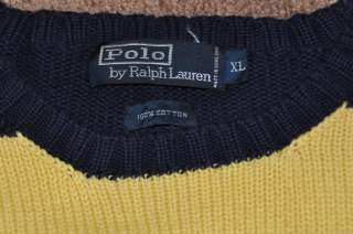 Polo Pony Ralph Lauren blue/yellow stripe crewneck cotton knit sweater 